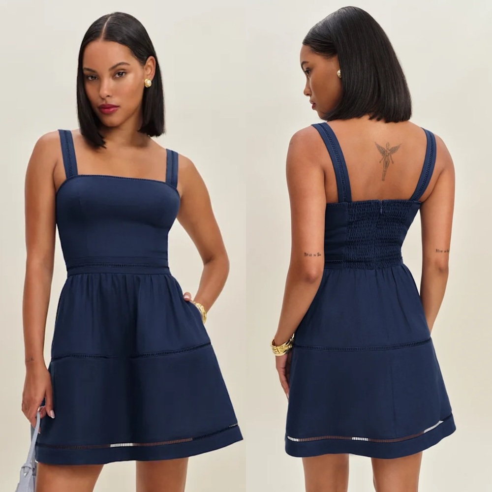Reformation Everett Mini Linen Dress Danube Size XS